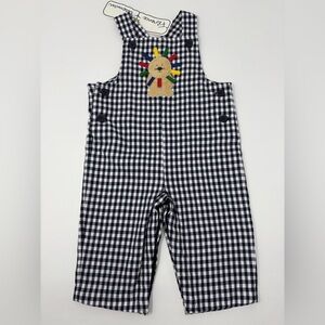 FLORENCE EISEMAN: Black White Checks Lion Longalls, Overalls. Romper. 12M. NEW